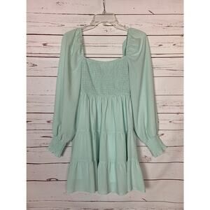 Blu Pepper Boutique Women's M Medium Aqua Mint Smocked Long Sleeve Spring Dress